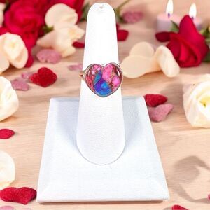 Heart Shaped Pink Kingman Turquoise Ring Solid Sterling Silver - Sz 7